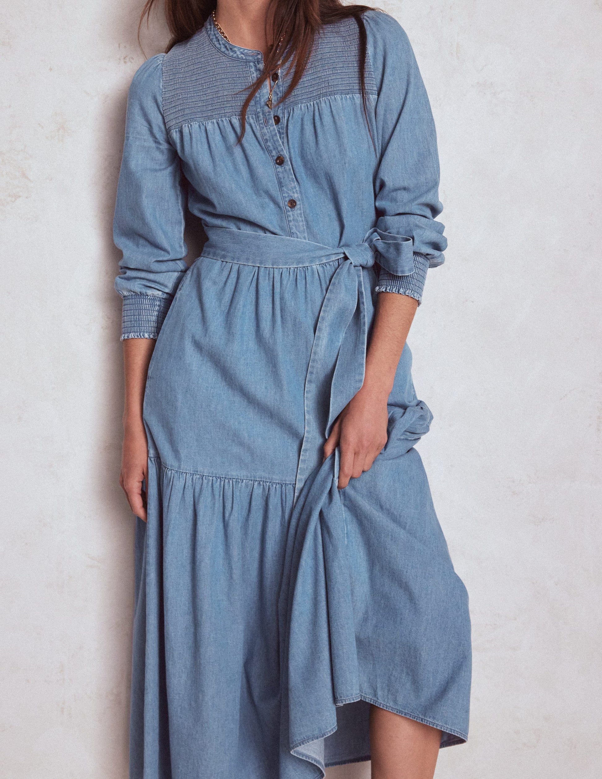 Cecily Denim Midi Dress-Light Vintage Denim-2