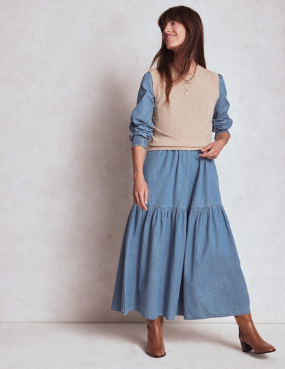 Cecily Denim Midi Dress-Light Vintage Denim-4