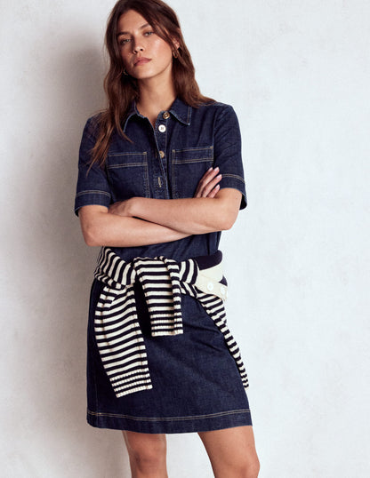 Zia Denim Pocket Shift Dress-Dark Indigo-5