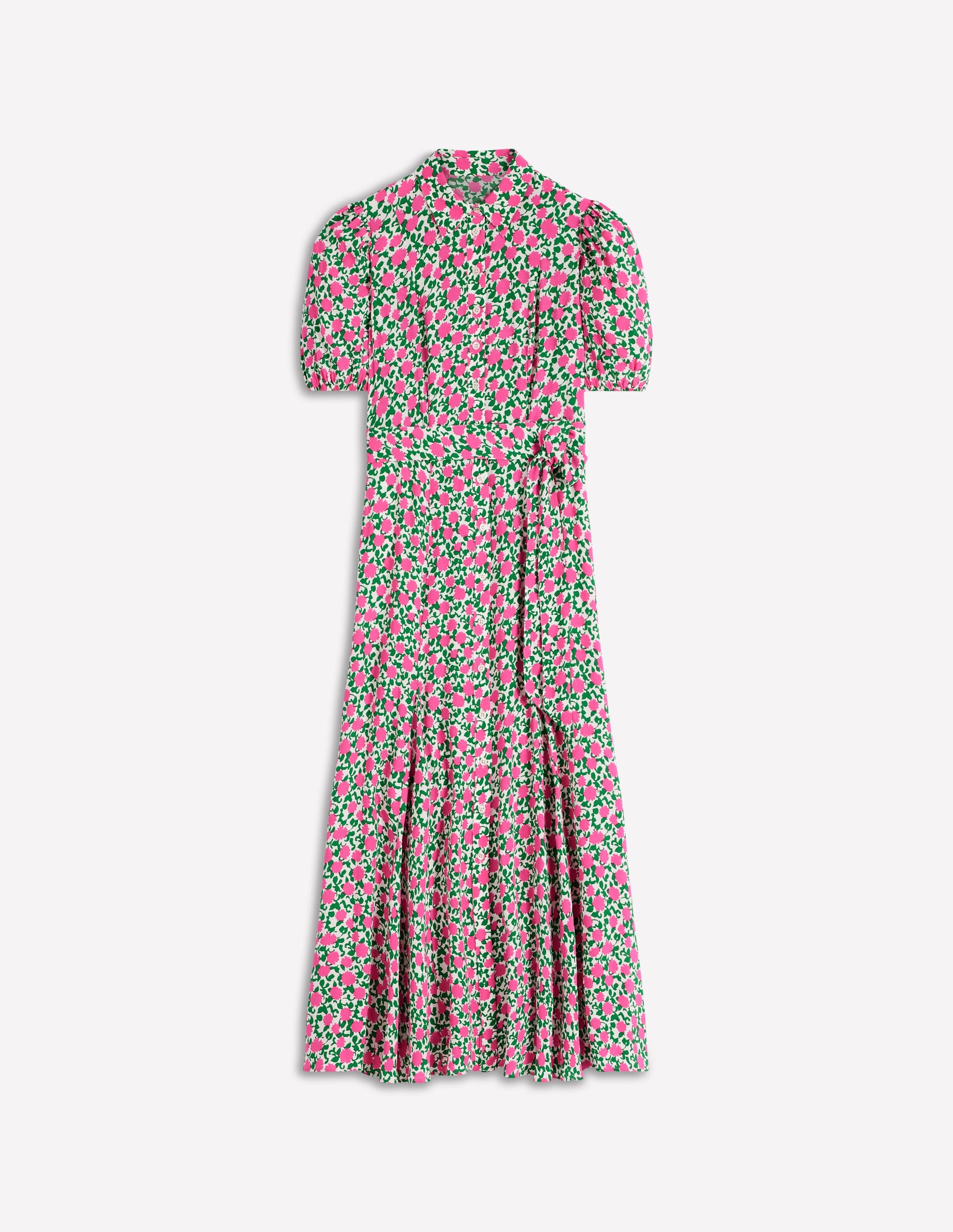 Alegra Midi Shirt Dress-Pink Ribbon, Floweret Vine - Image 7