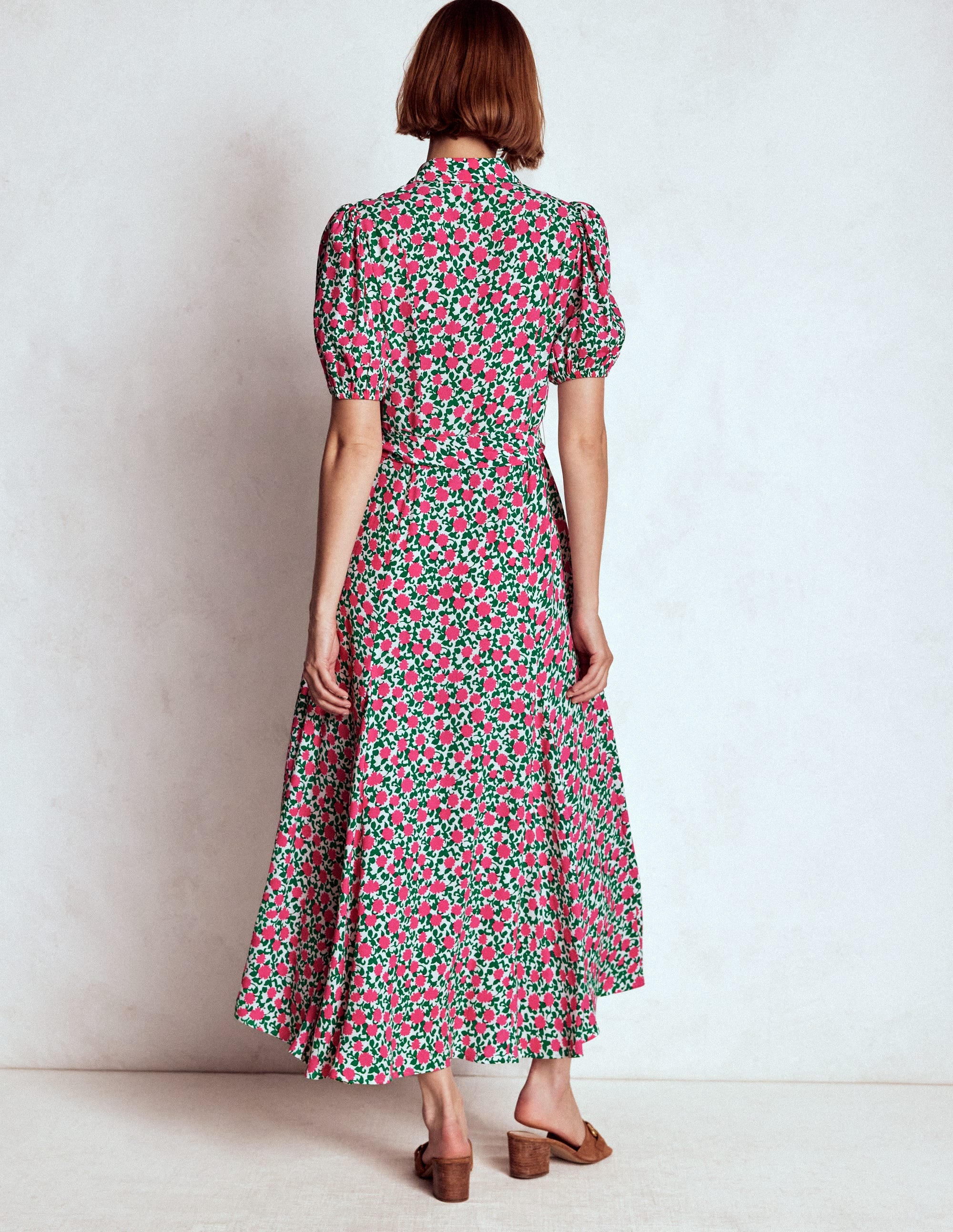 Alegra Midi Shirt Dress-Pink Ribbon, Floweret Vine - Image 4