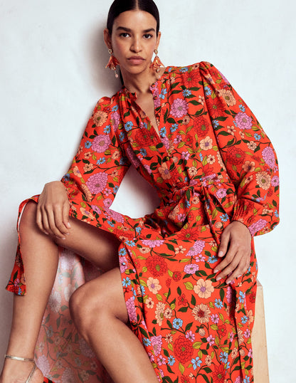 Mae Occasion Maxi Shirt Dress-Firecracker Red, Dahlia Trail-1