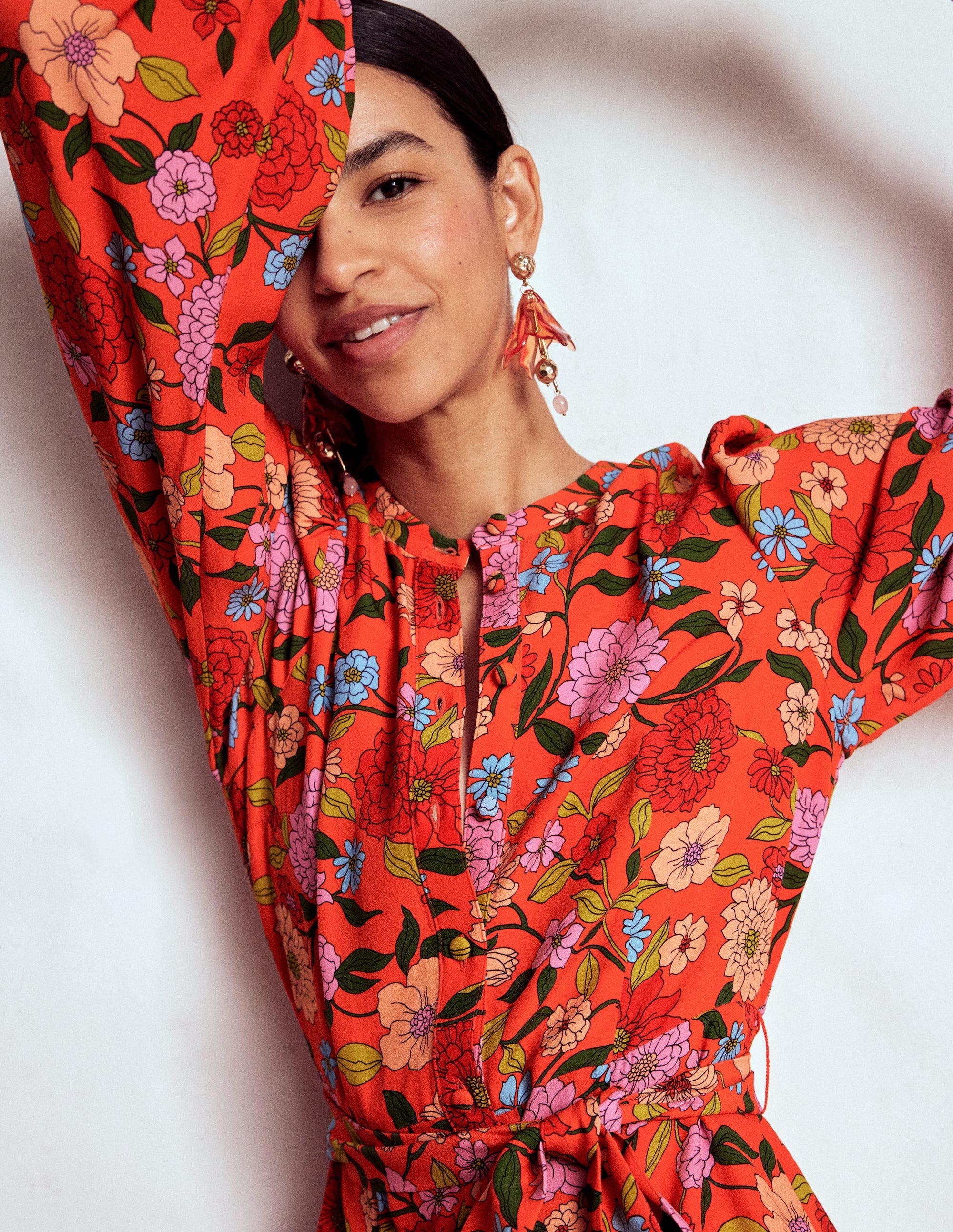 Mae Occasion Maxi Shirt Dress-Firecracker Red, Dahlia Trail - Image 2