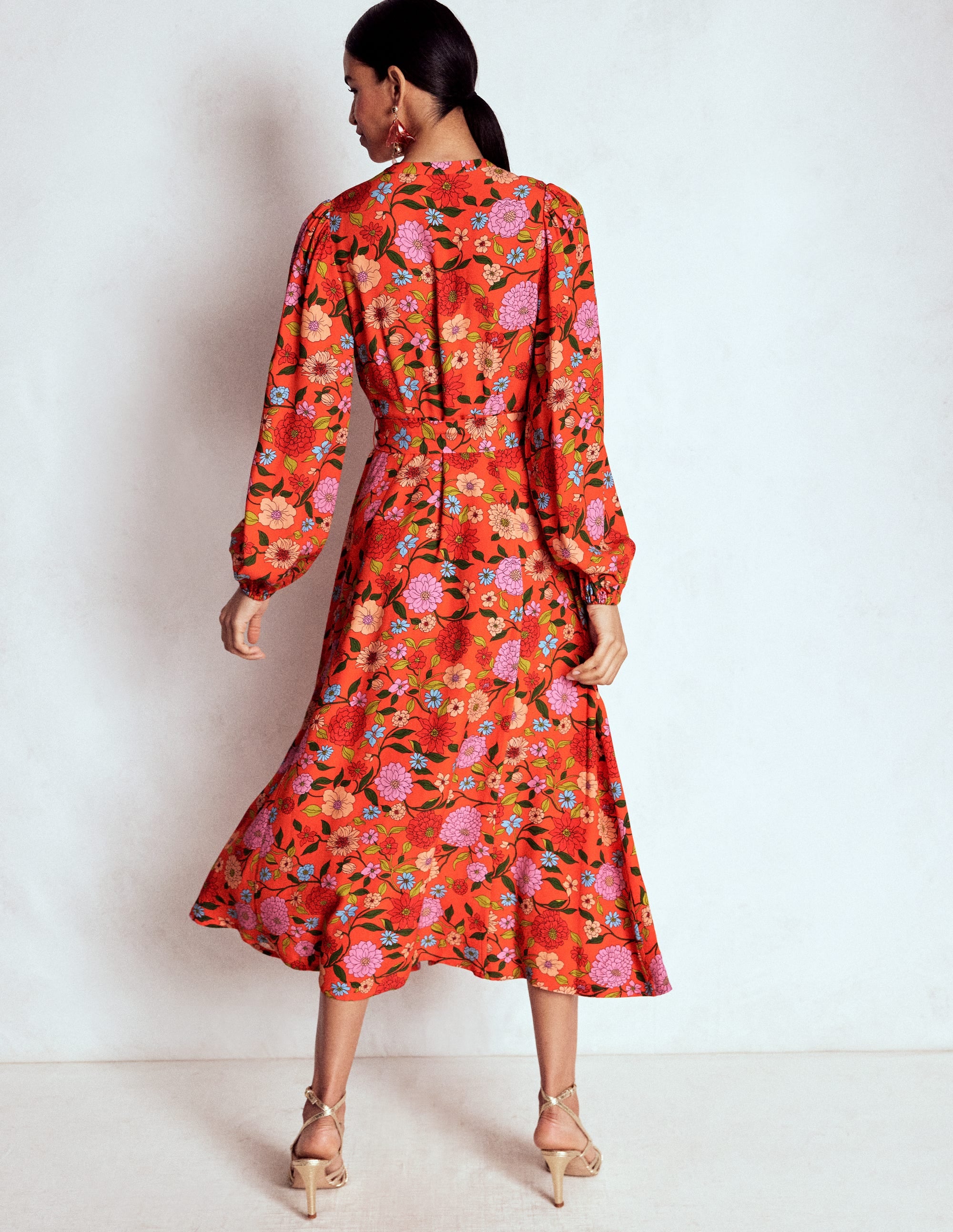 Mae Occasion Maxi Shirt Dress-Firecracker Red, Dahlia Trail - Image 3