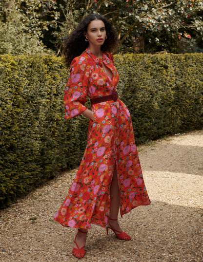 Mae Occasion Maxi Shirt Dress-Firecracker Red, Dahlia Trail-6