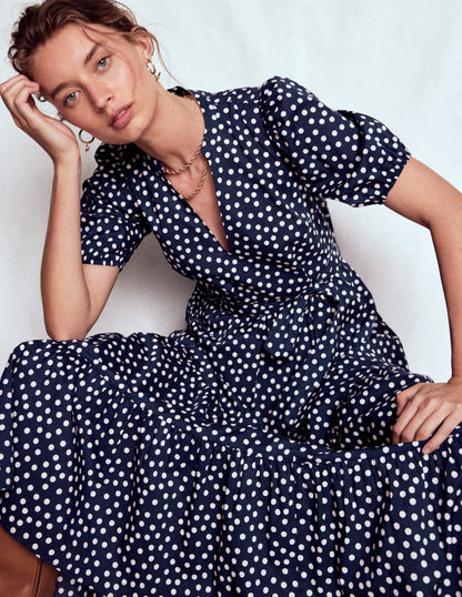 Christabel Cotton Midi Dress-French Navy, Painted Dot-2