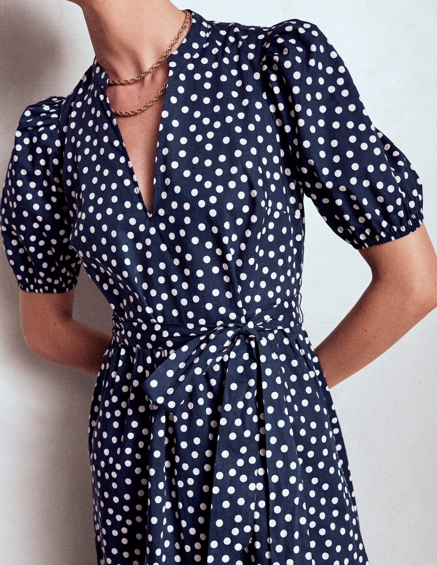 Christabel Cotton Midi Dress-French Navy, Painted Dot