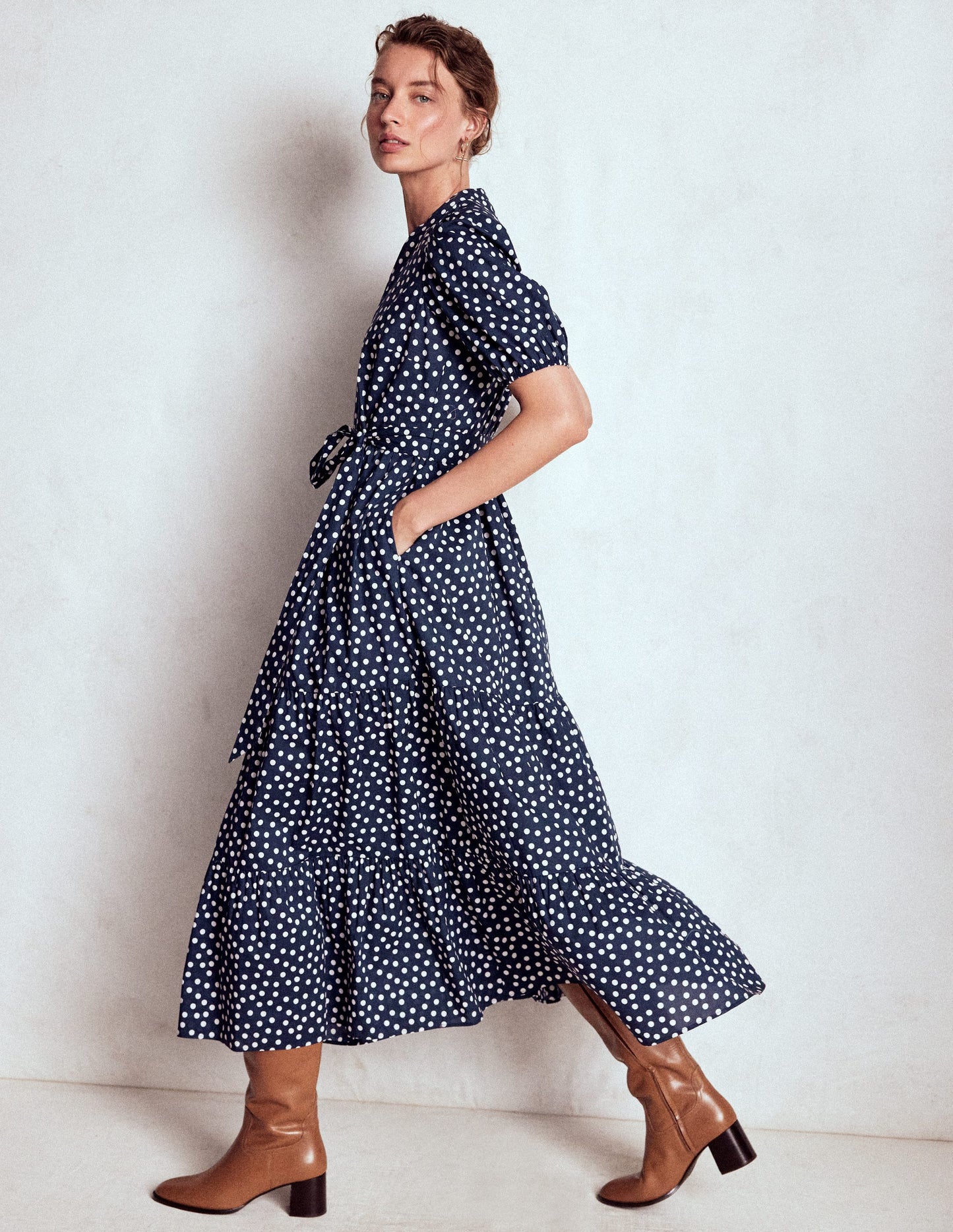 Christabel Cotton Midi Dress-French Navy, Painted Dot