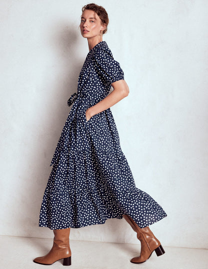 Christabel Cotton Midi Dress-French Navy, Painted Dot-5