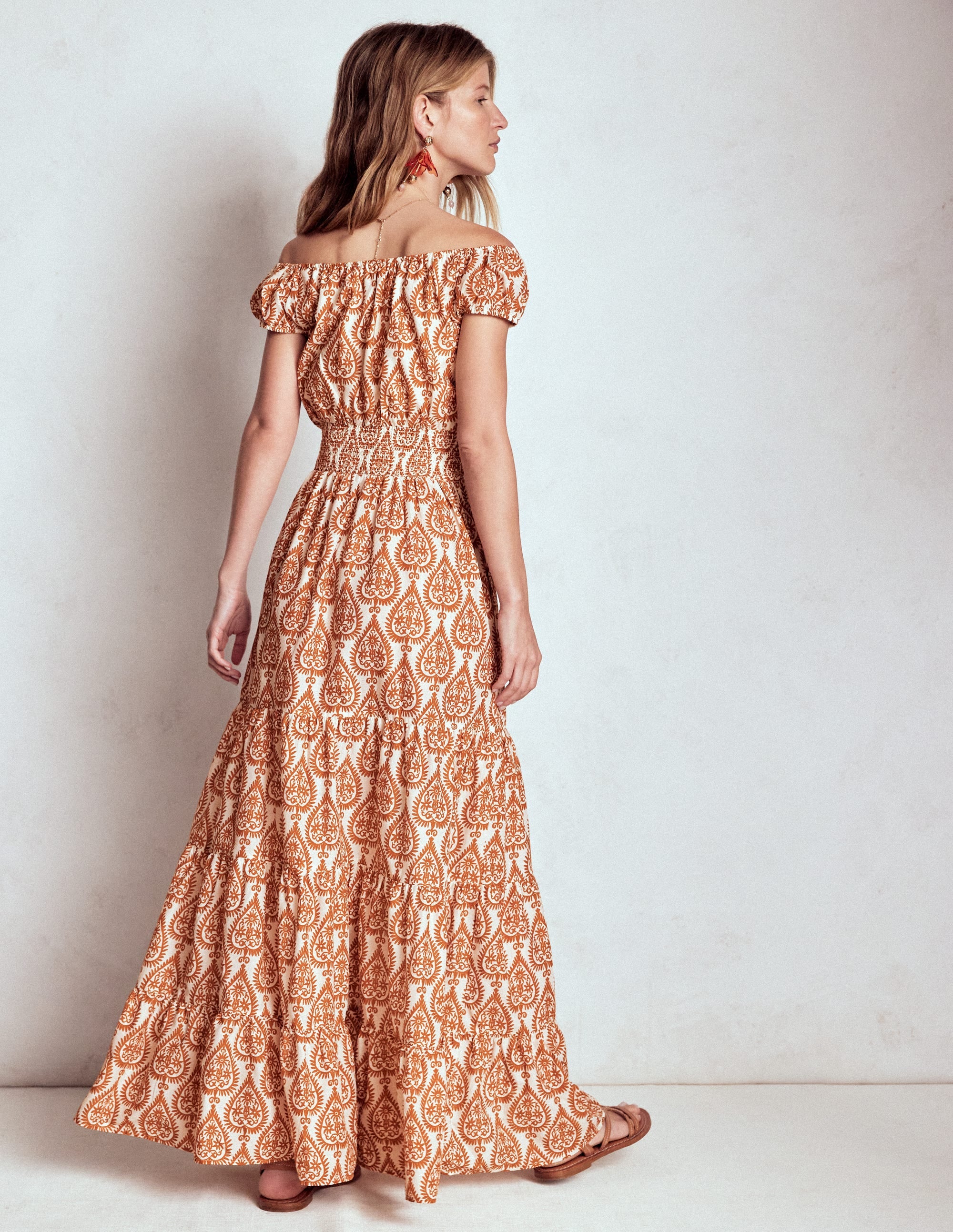 Scoop Cotton Tiered Dress-Cognac, Ornate Geo - Image 3