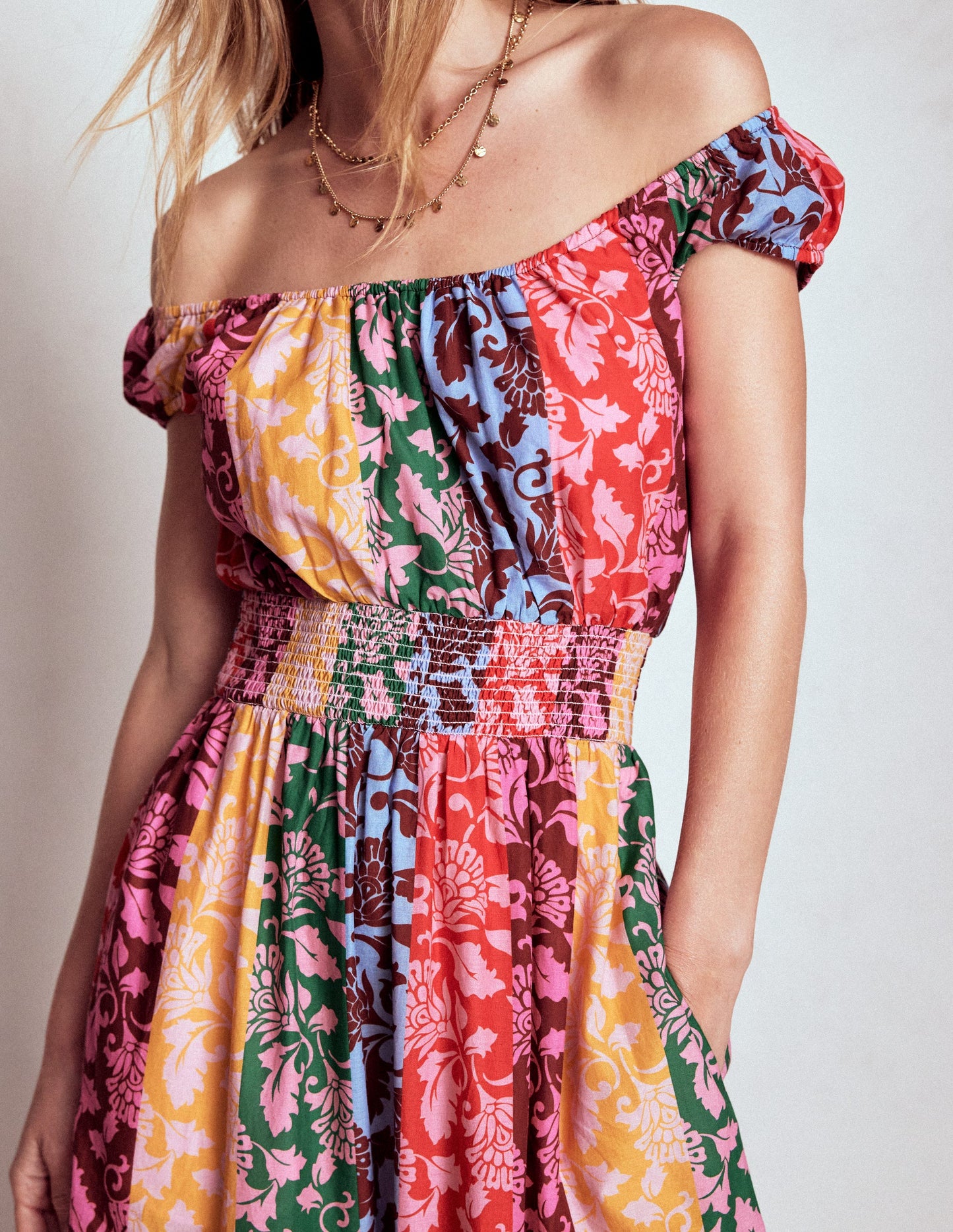 Scoop Cotton Tiered Dress-Multi, Ornate Vine