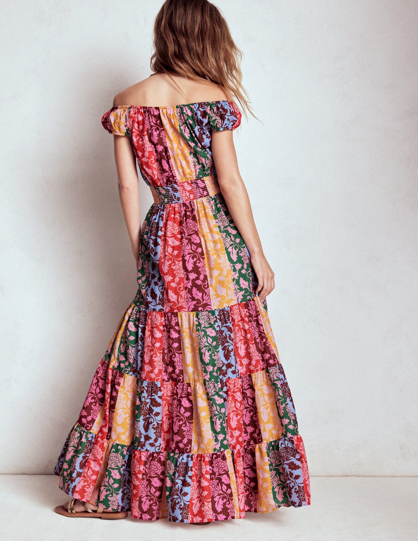 Scoop Cotton Tiered Dress-Multi, Ornate Vine