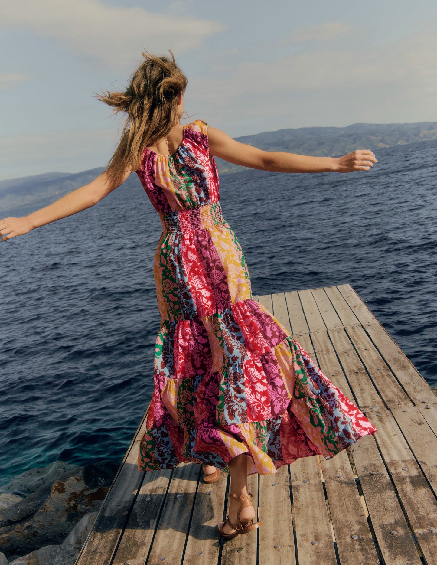 Scoop Cotton Tiered Dress-Multi, Ornate Vine