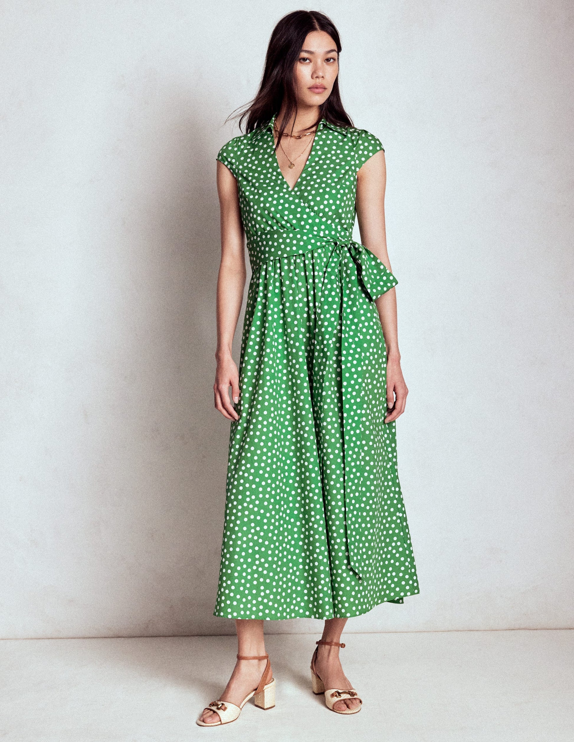 Julia Cotton Wrap Midi Dress-Highland Green, Painted Dot | Boden USA Julia Cotton Wrap Midi Dress-Highland Green, Painted Dot | Boden USA