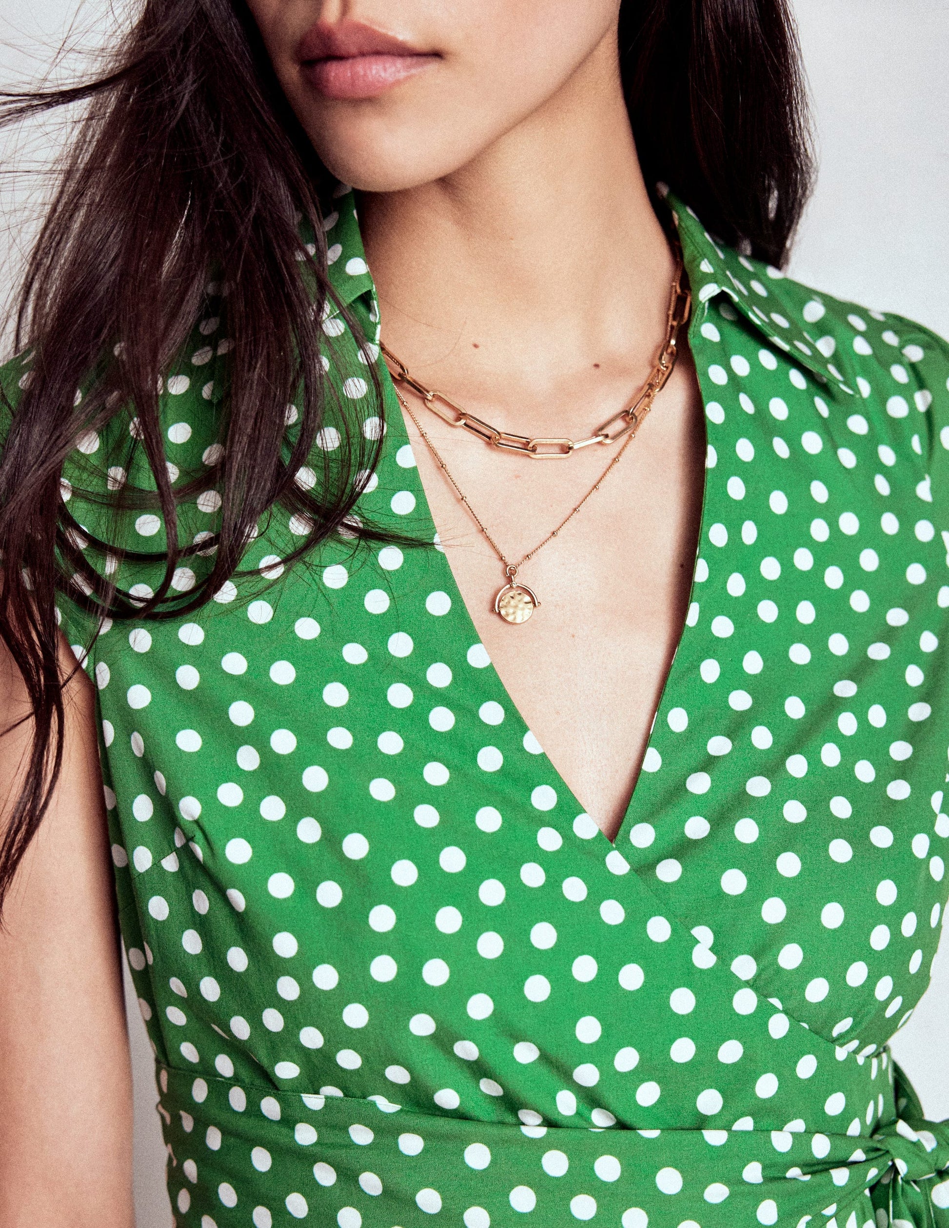 Julia Cotton Wrap Midi Dress-Highland Green, Painted Dot-2