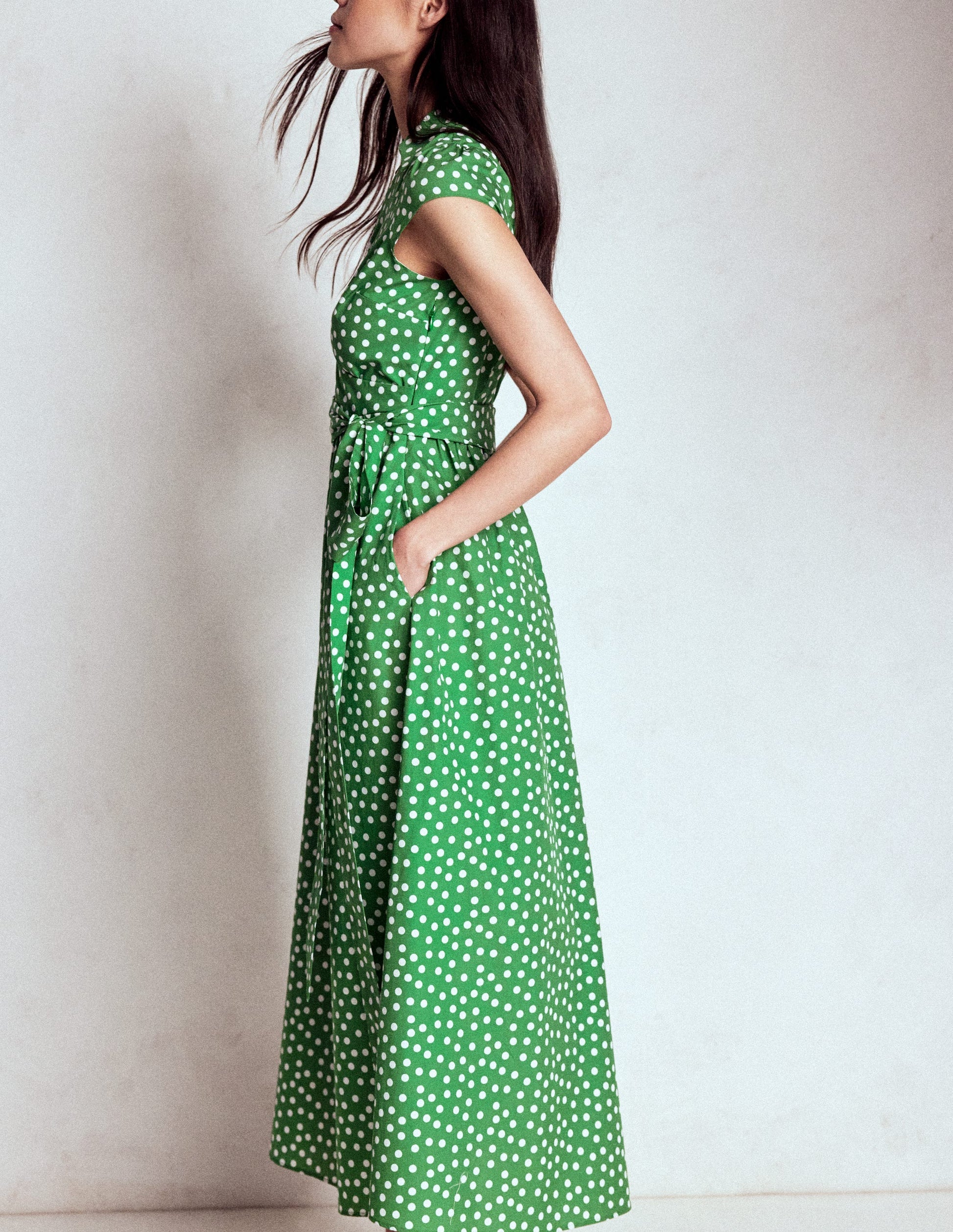 Julia Cotton Wrap Midi Dress-Highland Green, Painted Dot-4