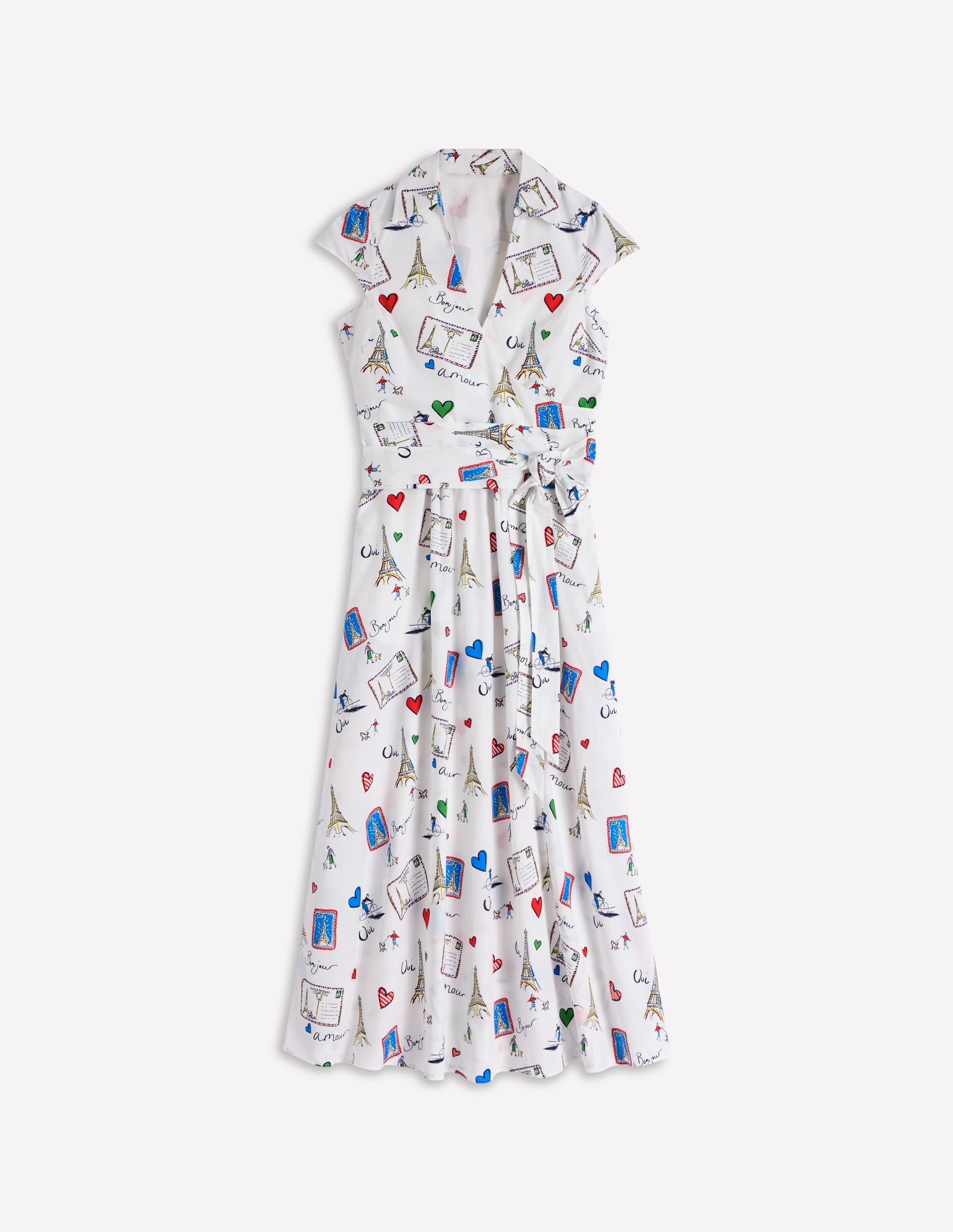 Julia Cotton Wrap Midi Dress-Ivory, Postcard From Paris - Image 8