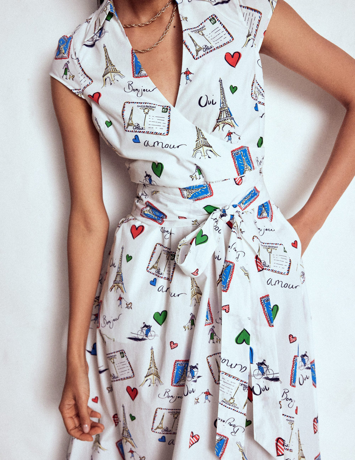 Julia Cotton Wrap Midi Dress-Ivory, Postcard From Paris - Image 2