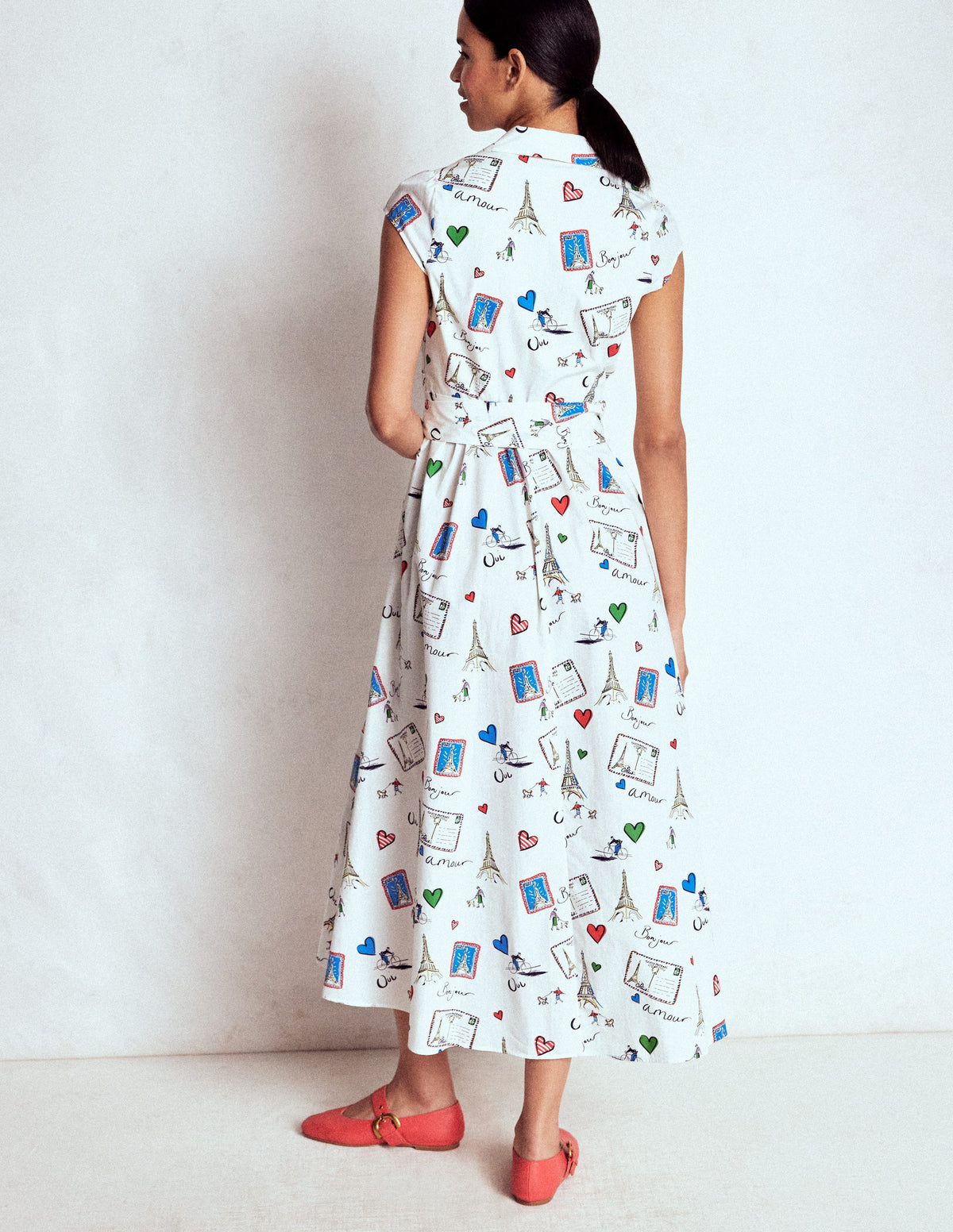 Julia Cotton Wrap Midi Dress-Ivory, Postcard From Paris - Image 3
