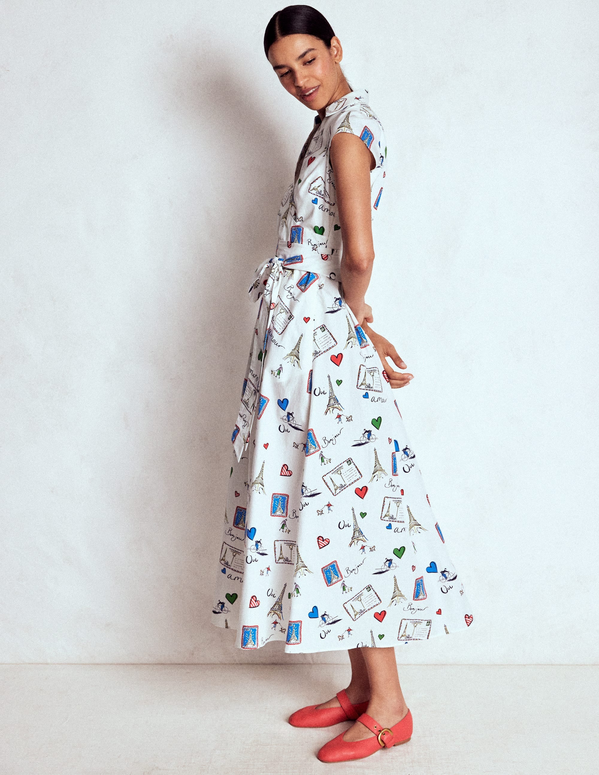 Julia Cotton Wrap Midi Dress-Ivory, Postcard From Paris - Image 4
