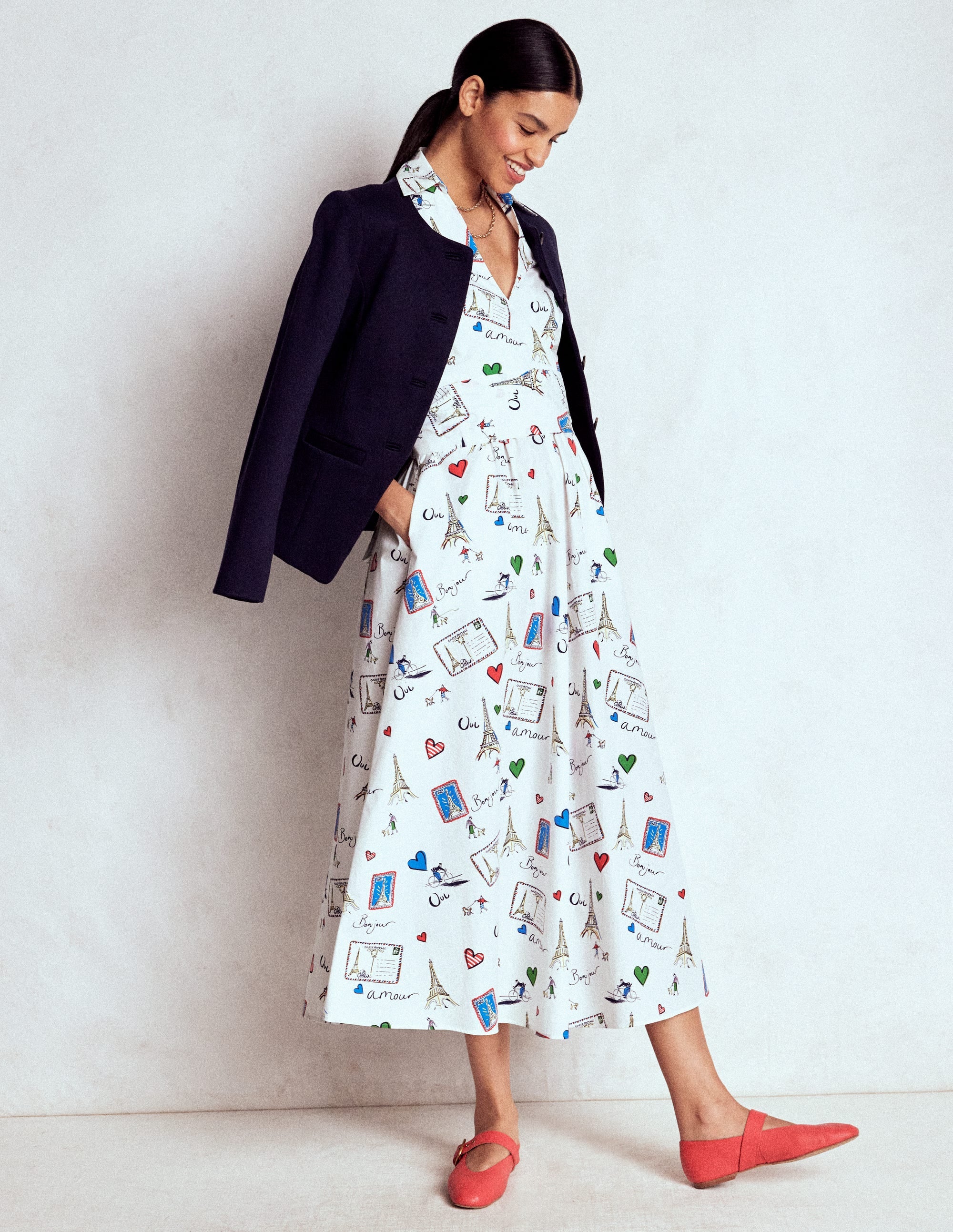 Julia Cotton Wrap Midi Dress-Ivory, Postcard From Paris - Image 7