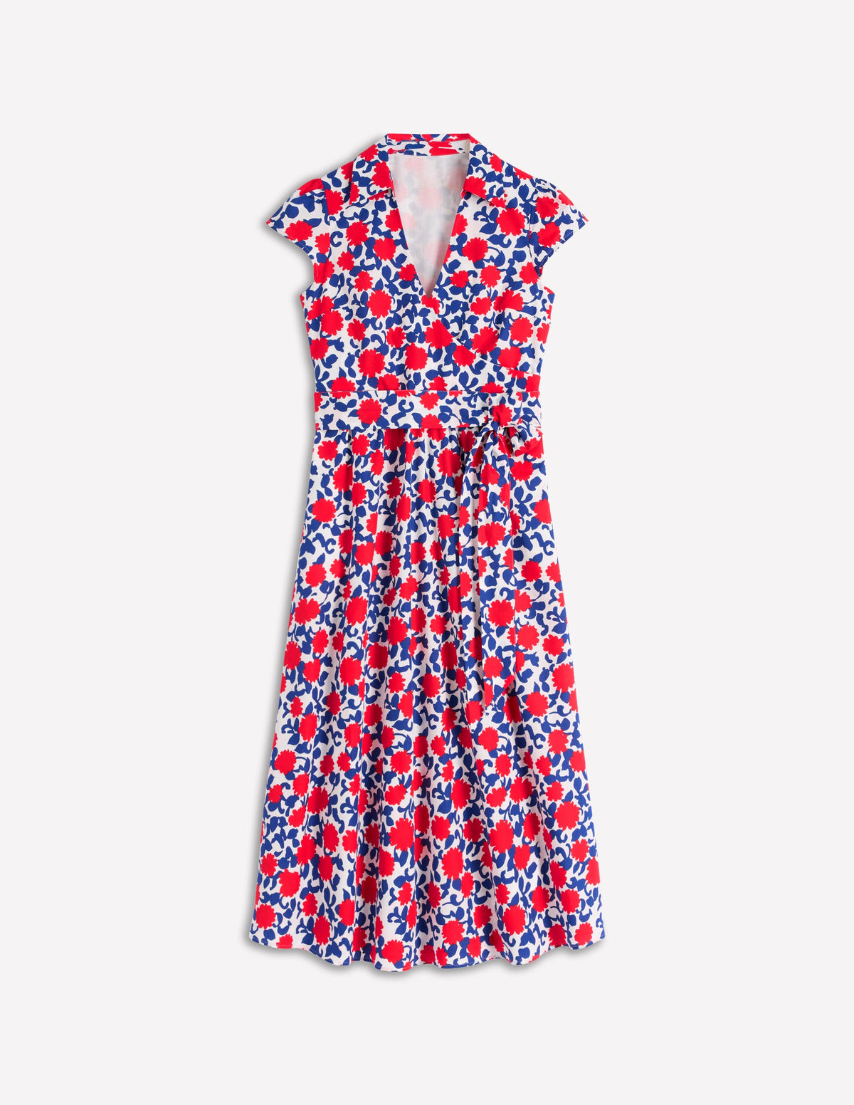 Julia Cotton Wrap Midi Dress-Poppy Red, Floweret Vine - Image 8