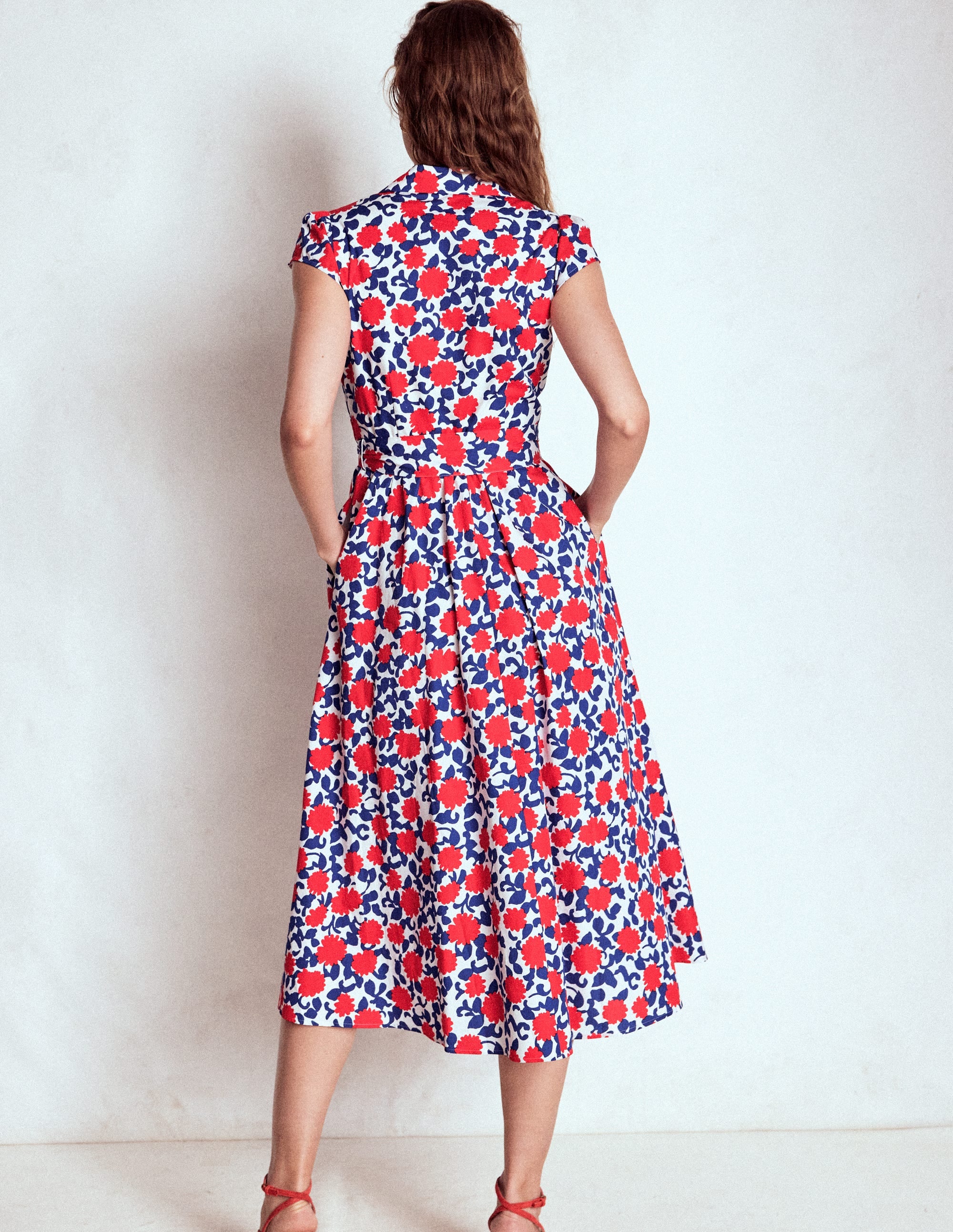 Julia Cotton Wrap Midi Dress-Poppy Red, Floweret Vine - Image 3