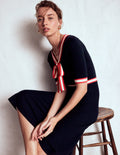 Tipped Bow Dress-Navy