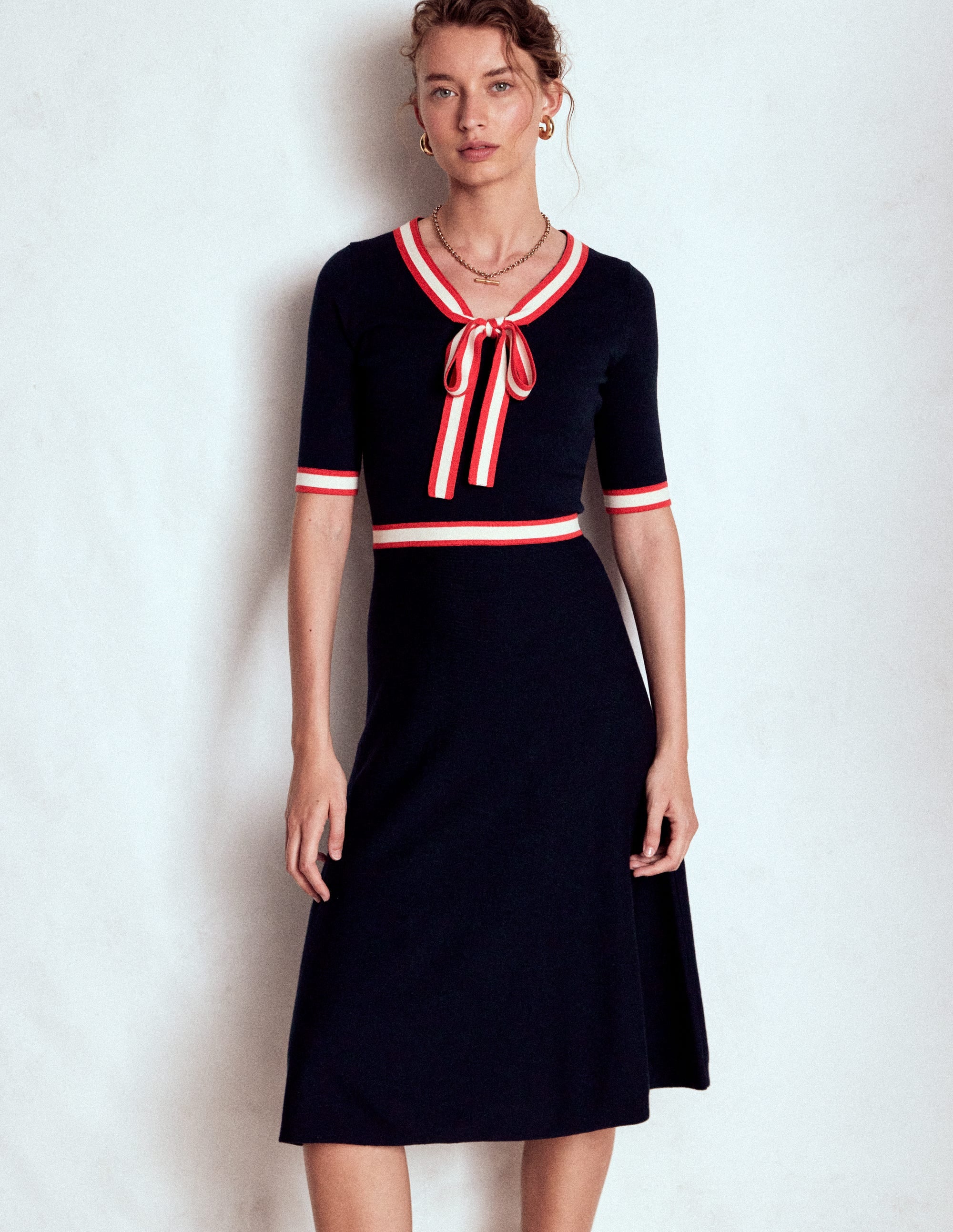 Tipped Bow Dress-Navy - Image 4
