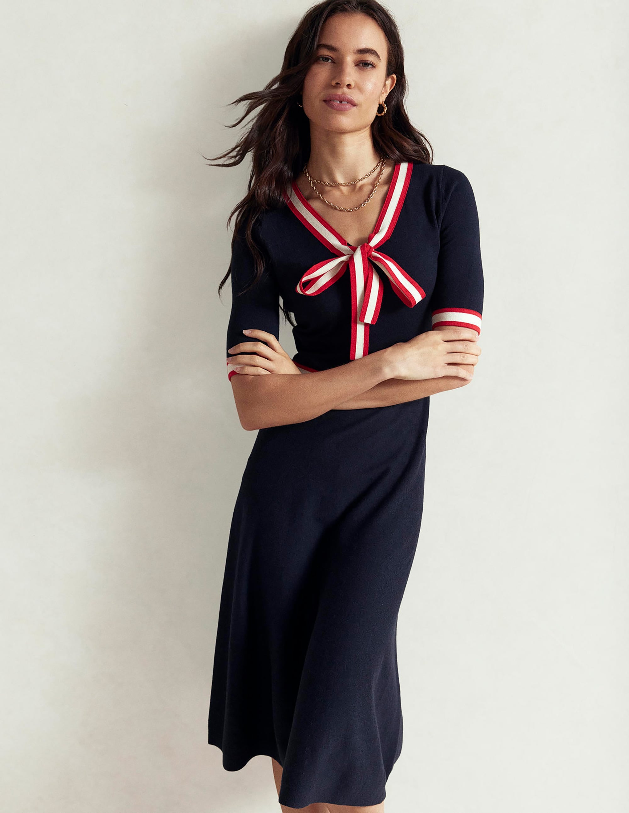 Tipped Bow Dress-Navy - Image 6