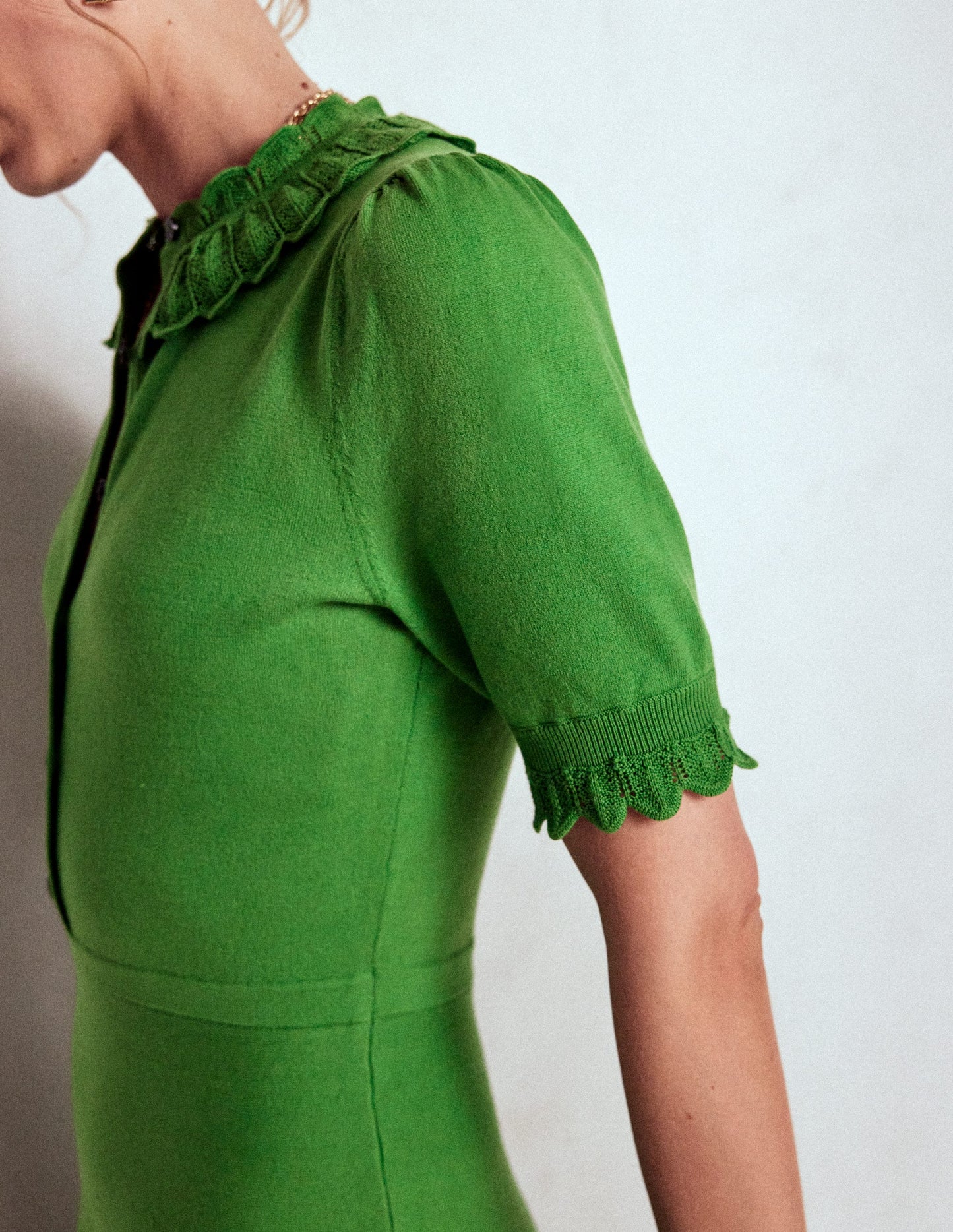 Melina Ruffle Knitted Dress-Paradise Green