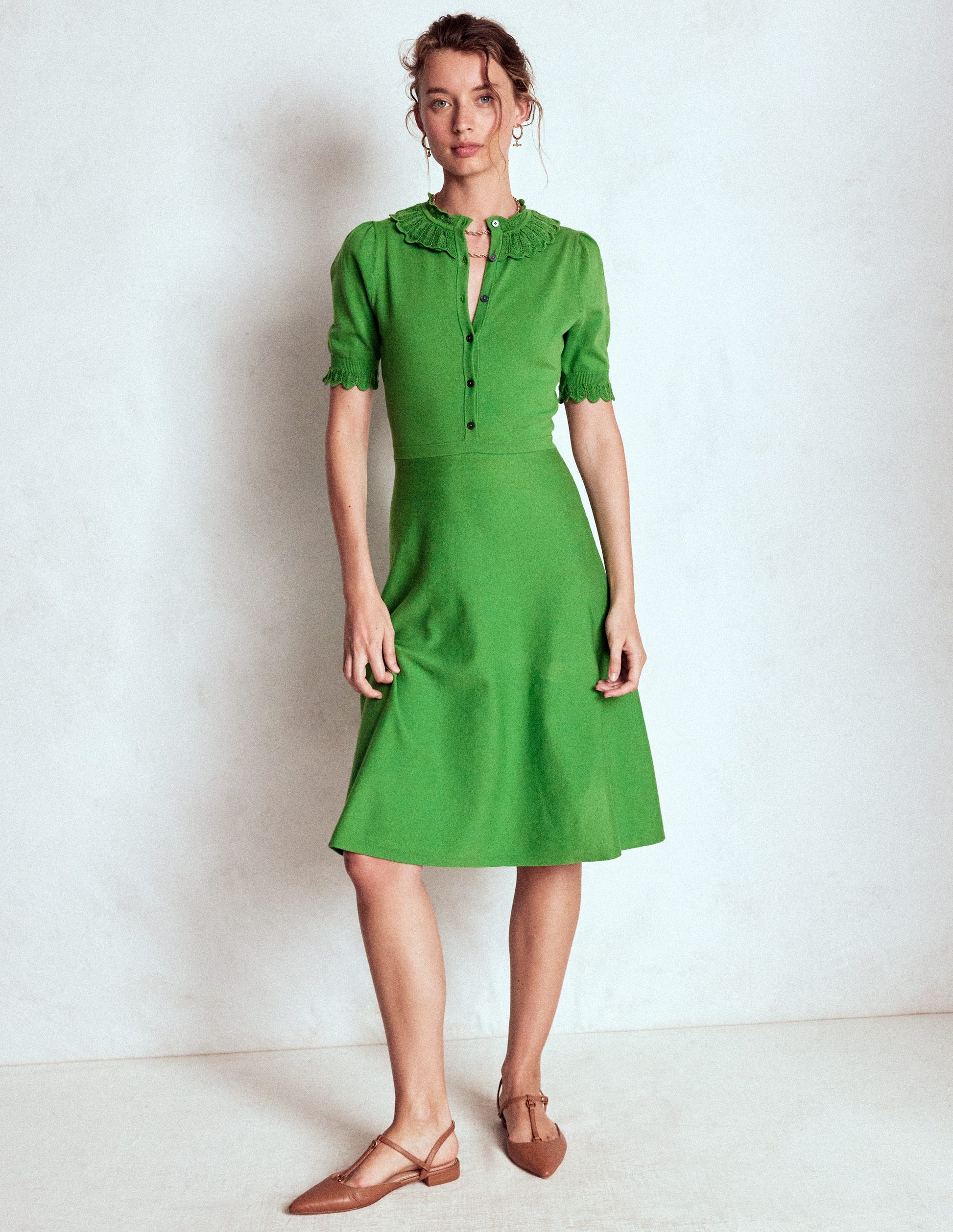 Melina Ruffle Knitted Dress-Paradise Green-6