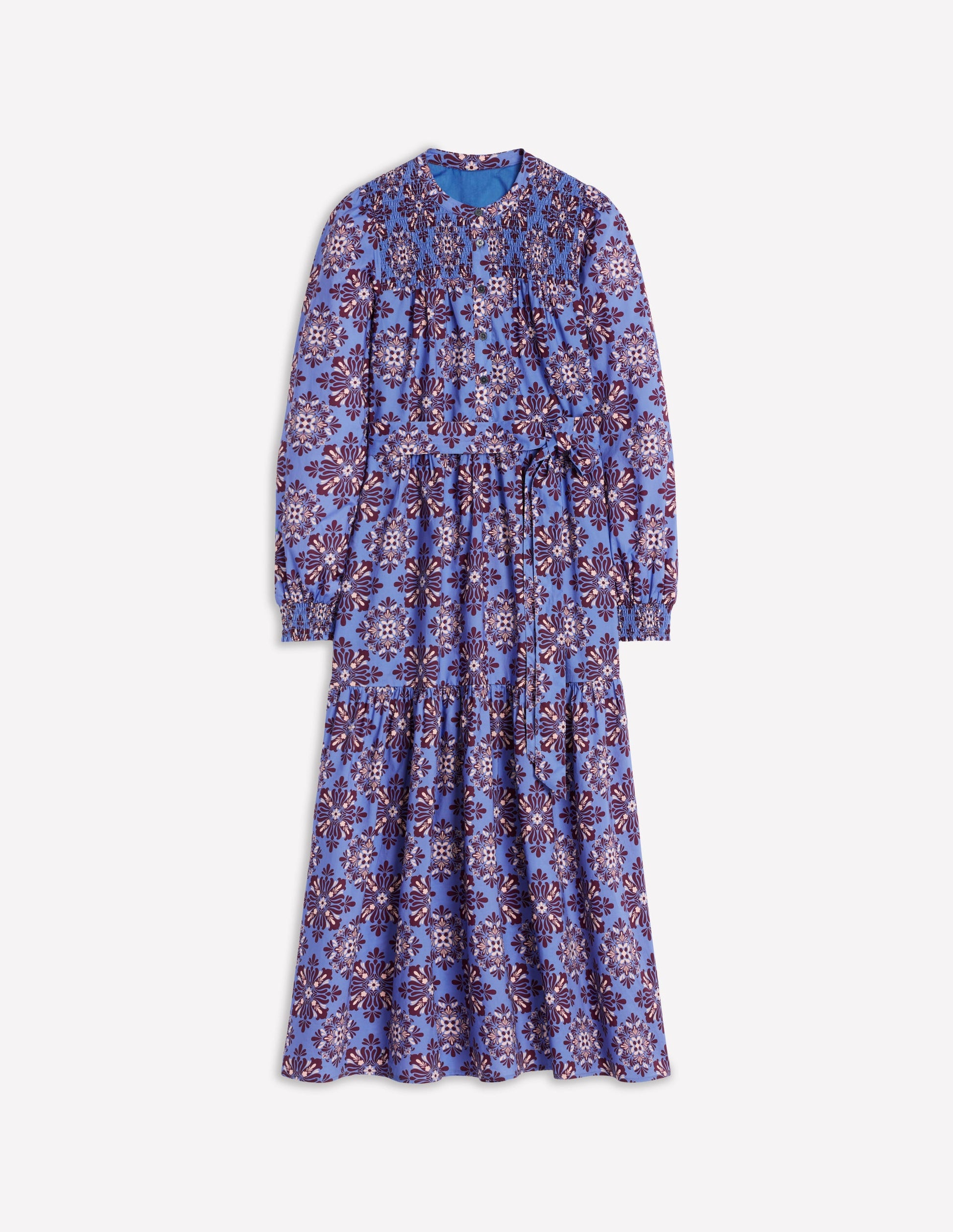 Cecily Cotton Midi Dress-Soft Blue, Bloom Mosaic-6