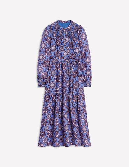 Cecily Cotton Midi Dress-Soft Blue, Bloom Mosaic-6