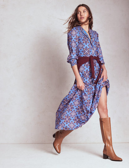 Cecily Cotton Midi Dress-Soft Blue, Bloom Mosaic-5