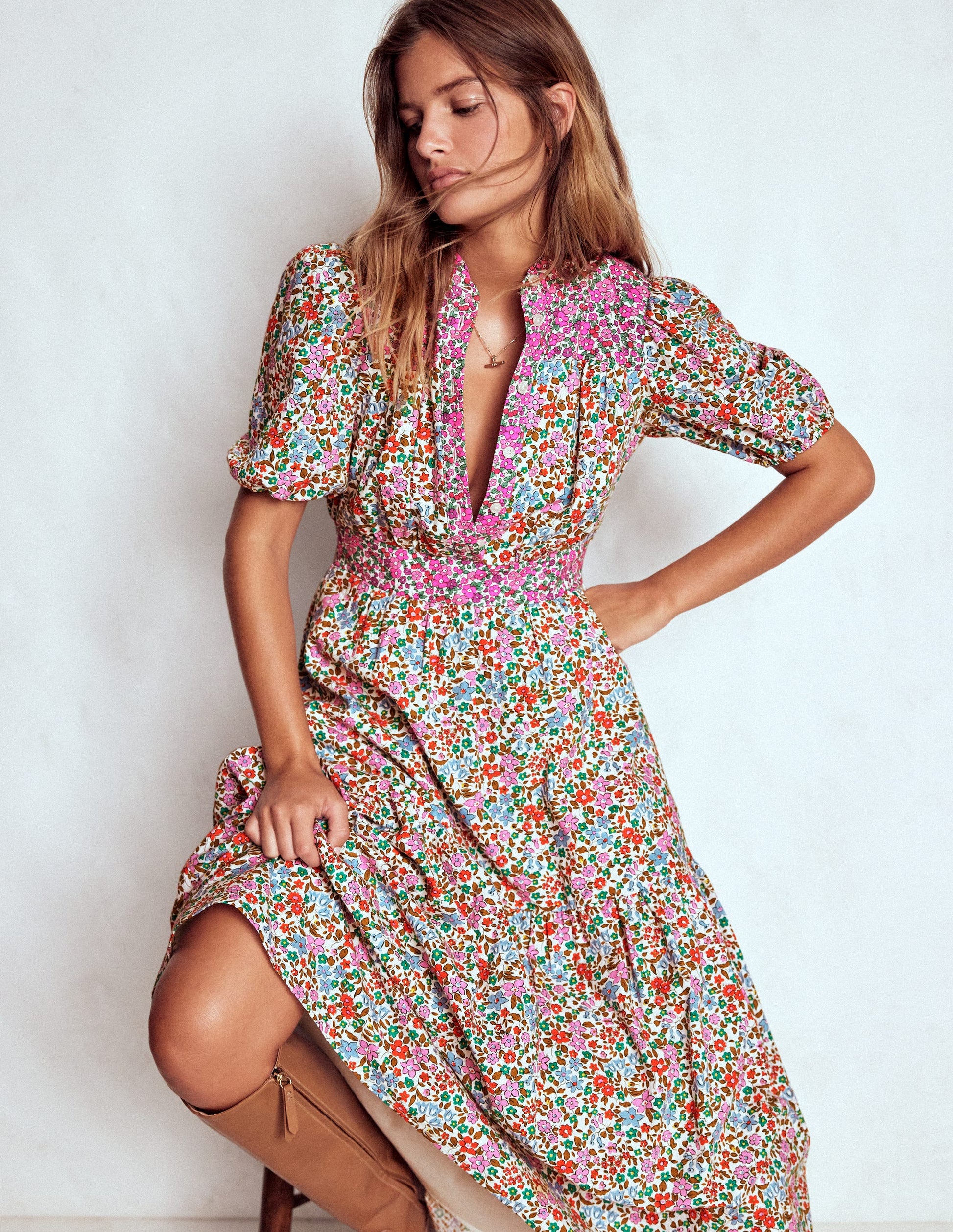 Beatrice Cotton Maxi Dress-Multi, Flowerbed Cluster-1