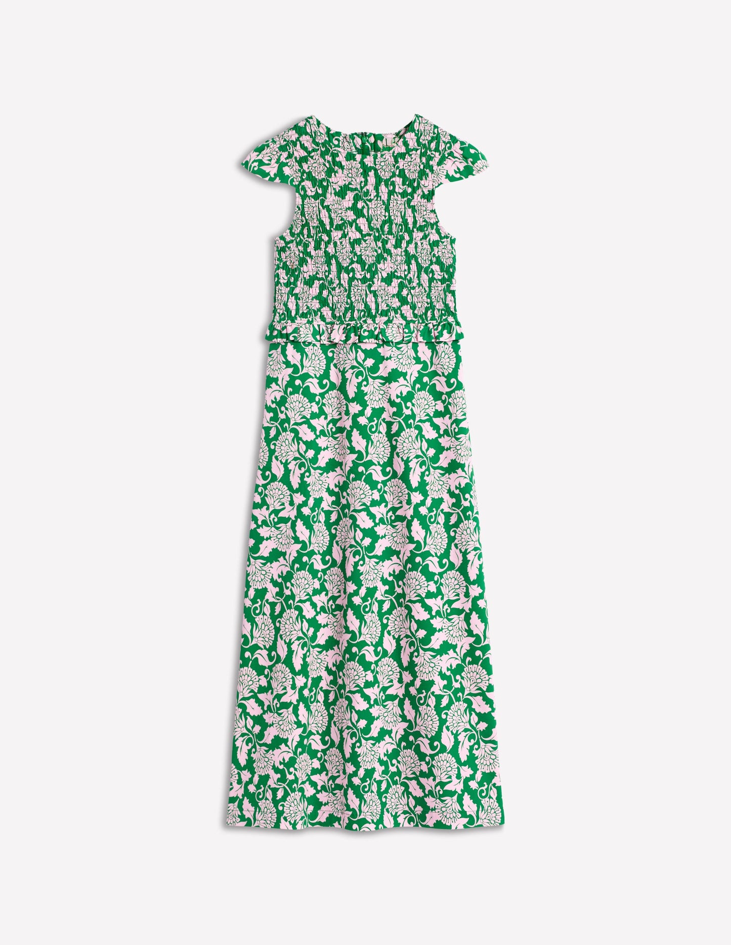 Carolina Smocked Midi Dress-Rich Emerald, Ornate Vine