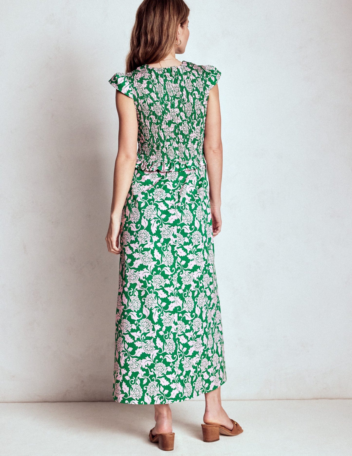 Carolina Smocked Midi Dress-Rich Emerald, Ornate Vine
