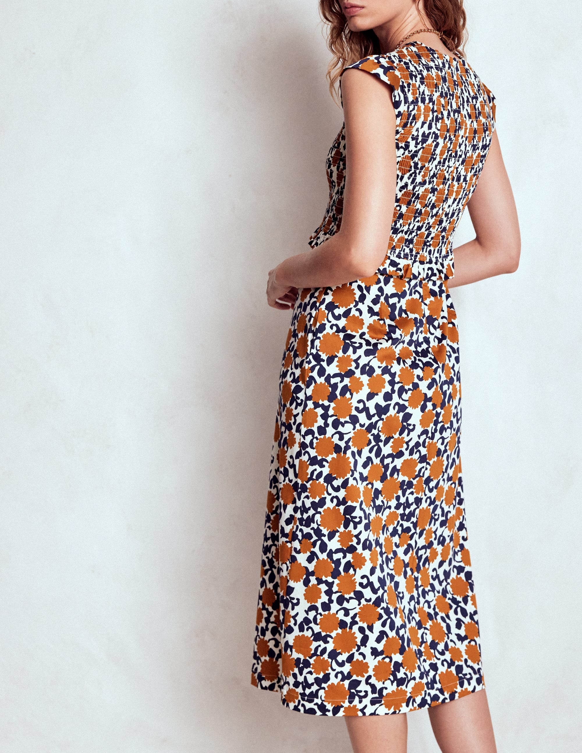 Carolina Smocked Midi Dress-Cognanc, Floweret Vine - Image 3