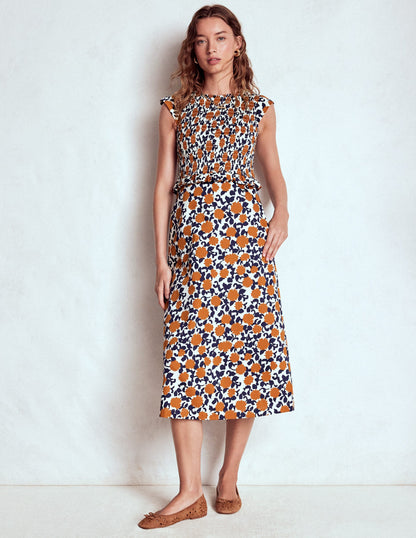 Carolina Smocked Midi Dress-Cognanc, Floweret Vine-4