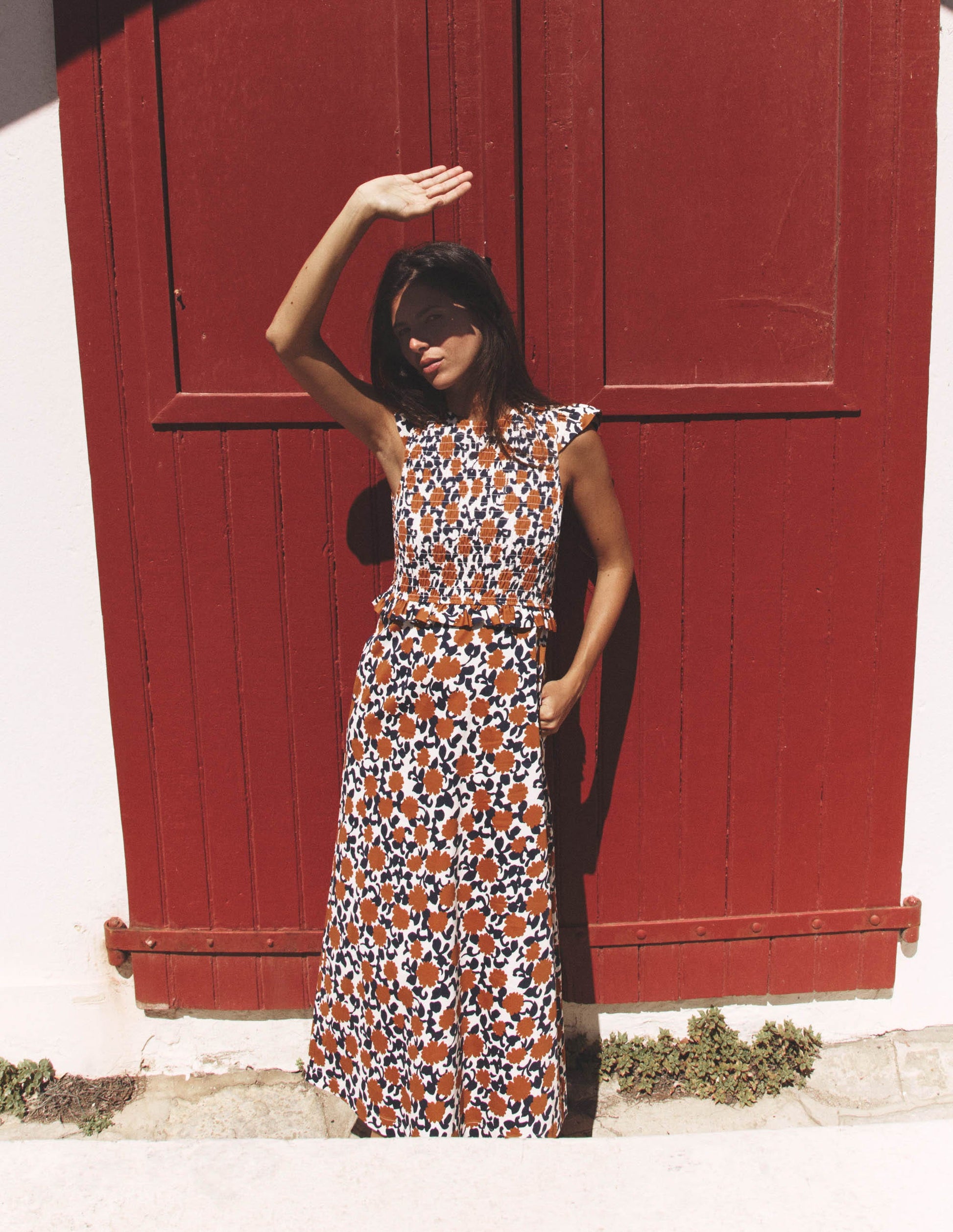 Carolina Smocked Midi Dress-Cognanc, Floweret Vine | Boden USA Carolina Smocked Midi Dress-Cognanc, Floweret Vine | Boden USA