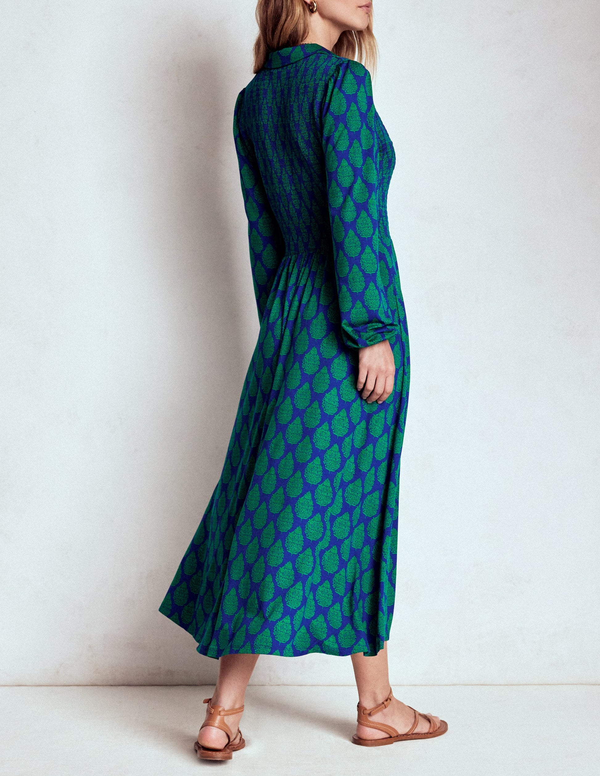 Smocked Jersey Shirt Dress-Blue, Wildflower Bouquet-4