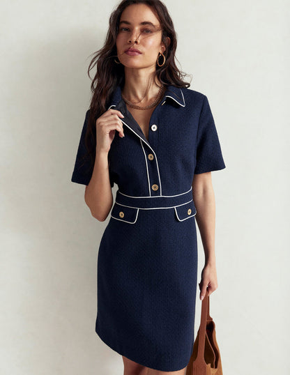 Eda Cotton Shift Dress-Navy-5