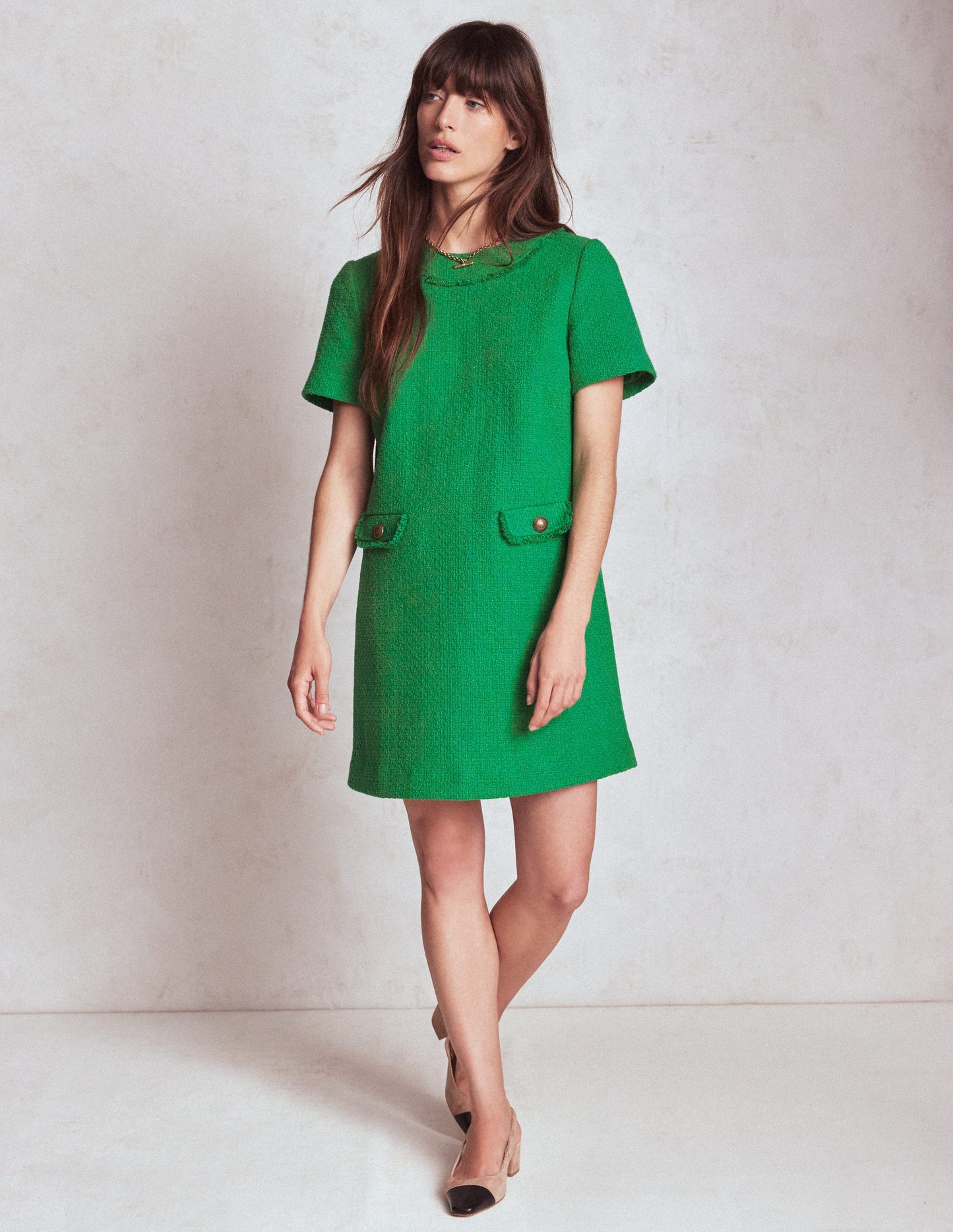 Evita Cotton Shift Dress-Rich Emerald