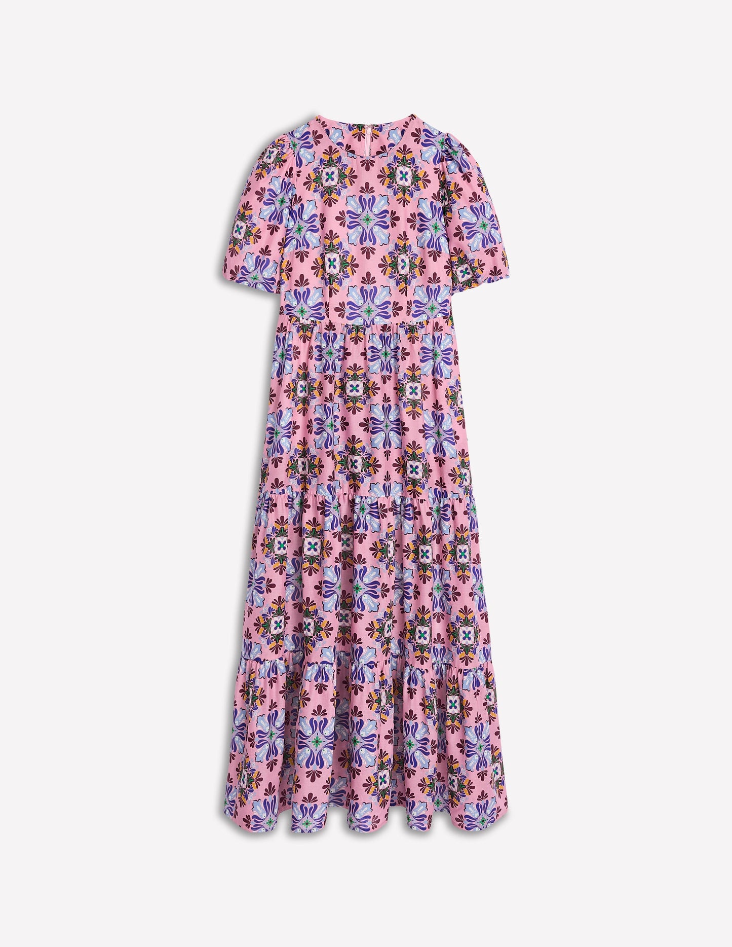 Tiered Poplin Maxi Dress-Formica Pink, Bloom Mosaic