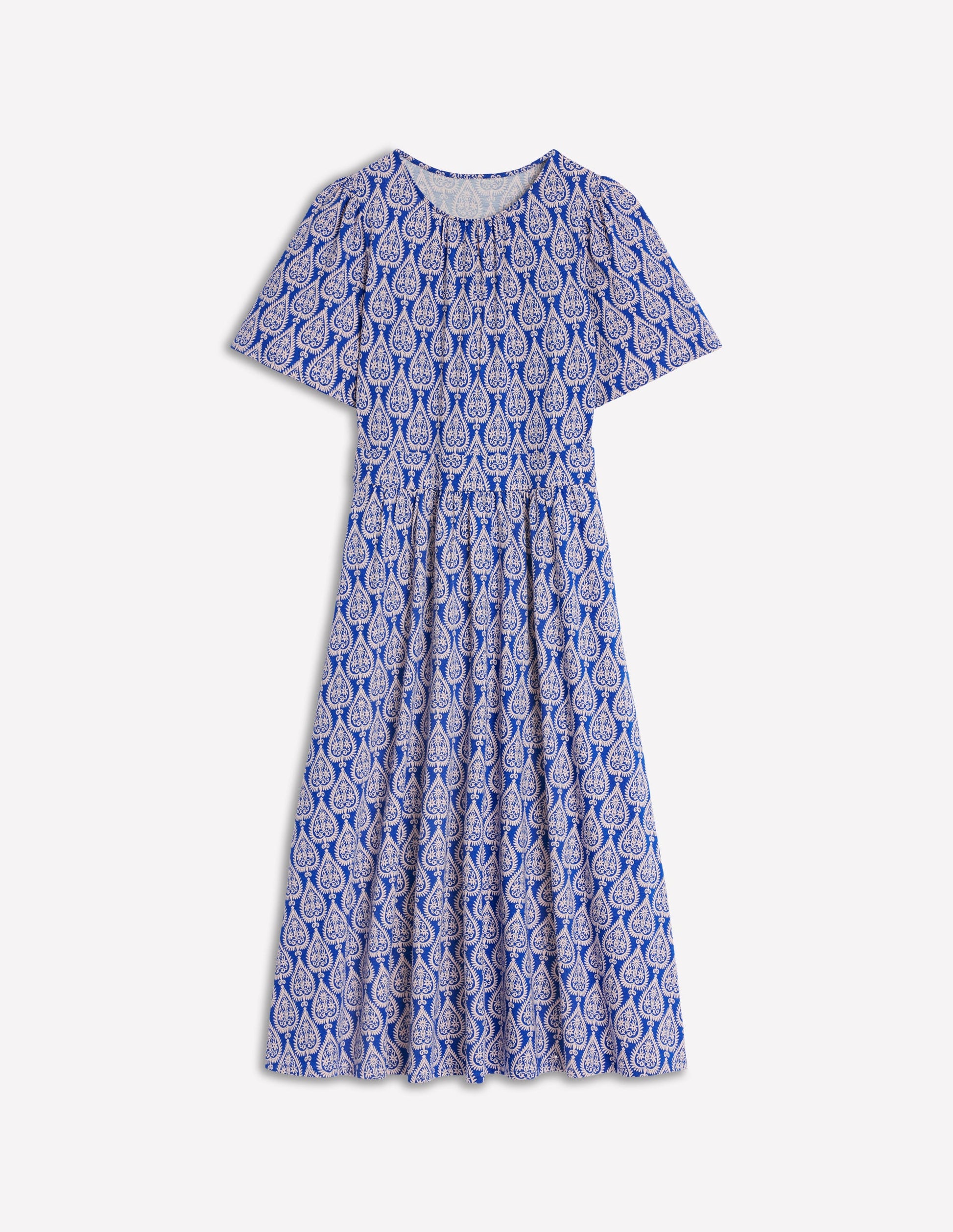 Louisa Jersey Midi Dress-Bright Blue, Ornate Geo-5