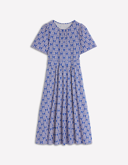 Louisa Jersey Midi Dress-Bright Blue, Ornate Geo-5
