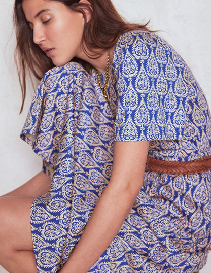 Louisa Jersey Midi Dress-Bright Blue, Ornate Geo-2