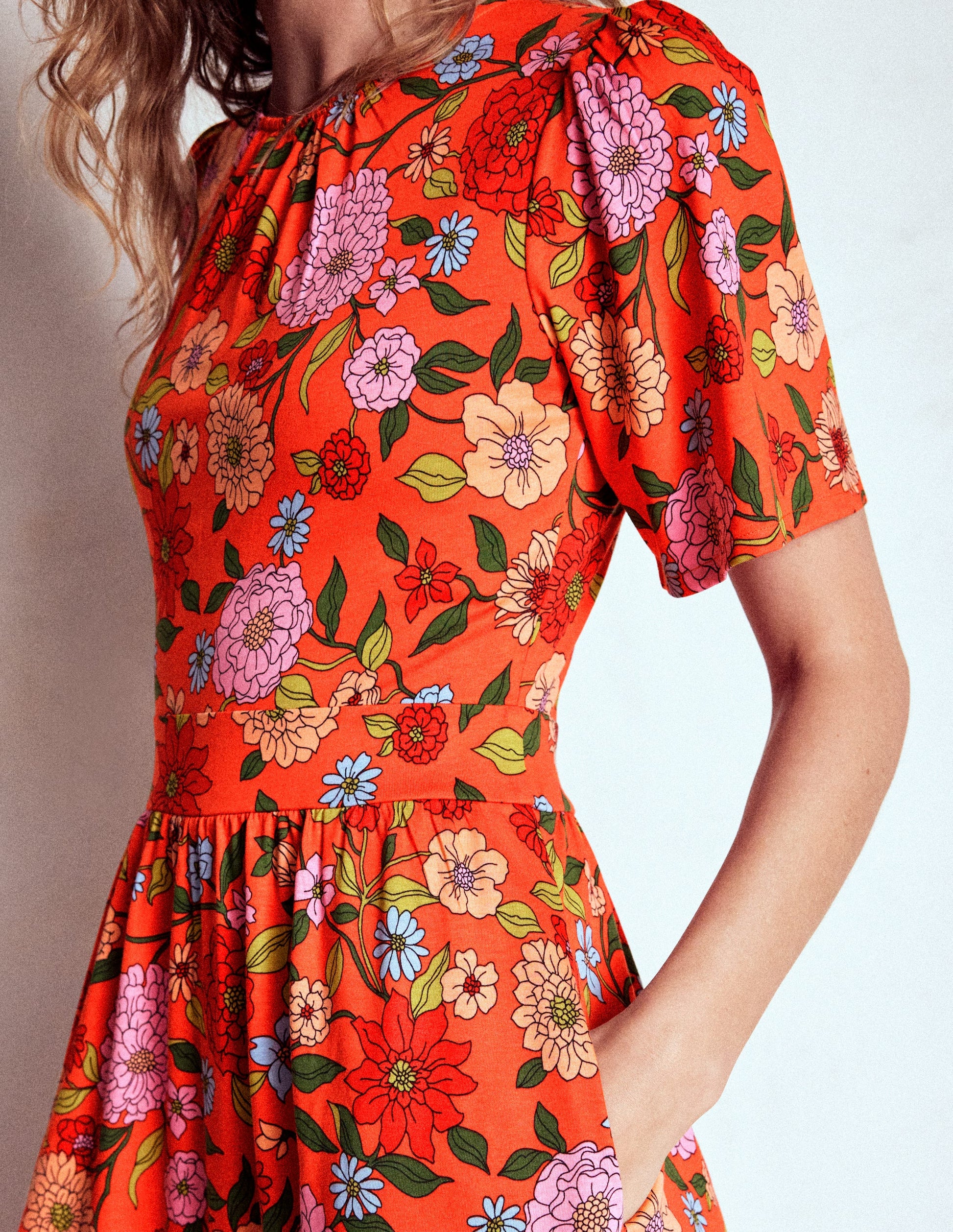 Louisa Jersey Midi Dress-Firecracker Red, Dahlia Trail-6