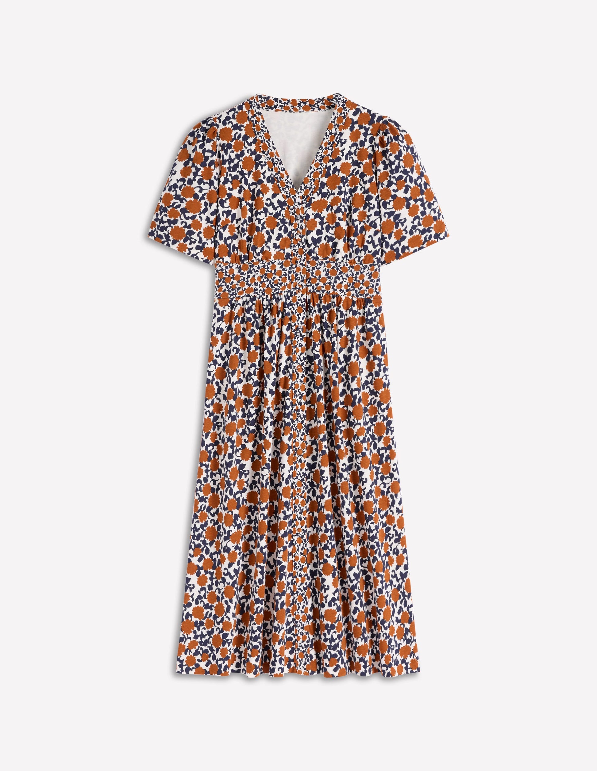 Natalia Jersey Tea Dress-Cognac, Floweret Vine-6